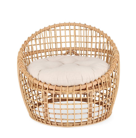 Poltrona "Camaleonte" con struttura in rattan e cuscino