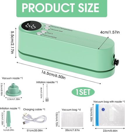 Mini Sigillatore Per Sottovuoto 7in1 Portatile 3 Velocità Ricaricabile Con 5 Sacchetti