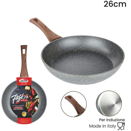Padella Rivestimento Antiaderente Antigraffio Per Induzione Manico Legno Da ø 18 A 26 Cm