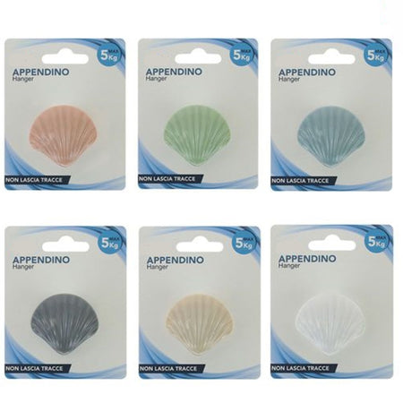 Gancio Appendino Adesivo Appendiabiti Parete Cucina Bagno Forma Conchiglia Colorata 10808
