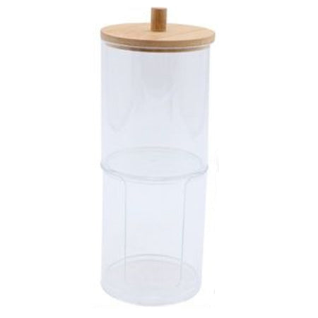 Organizer 2 Piani Porta Cotton Fioc Dischetti Struccanti Trasparente Coperchio Legno 10823