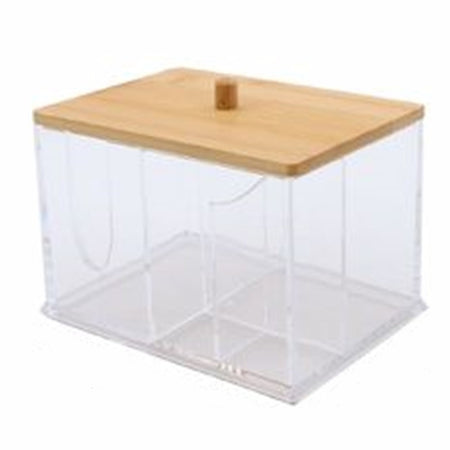 Organizer Per Cosmetici Toeletta A Scomparti Trasparente Con Coperchio In Legno 10825