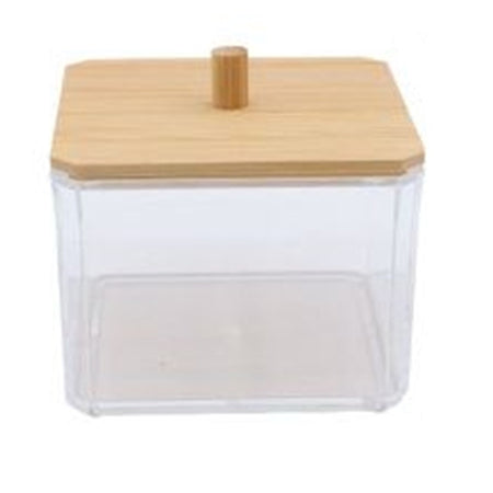 Contenitore Organizer Cosmetici Toeletta Quadrato Trasparente Con Coperchio In Legno 10826
