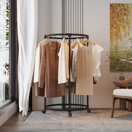 Telaio Circolare Tondo Con Ruote 360° Supporto Rotante Per Negozio Abbigliamento