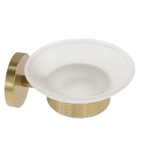 Porta Sapone In Acciaio Oro Con Piattino Vetro Satinato Accessorio Da Bagno 87927