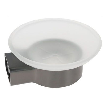 Porta Sapone Parete Stilizzato Acciaio Grigio Con Piattino Vetro Satinato Bagno 87937