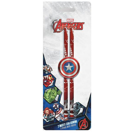 Set 2 Pz Matite Con Gomma Rotonda Grafica Avengers Cancelleria Scuola Bambini 960634
