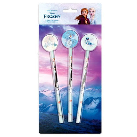 Set 3 Pz Matite Con Gomma Tema Frozen Accessori Per Disegno Scuola Bambine 955500