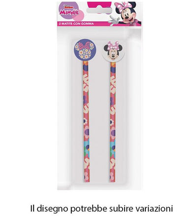Kit 2pz Matite Con Gomma Rotonda Grafica Minnie Per Disegno Scuola Bambine 960771