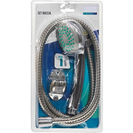 Set Doccia Doccetta 1 Getto Con Tubo Flessibile 150 Cm Supporto Parete Universale