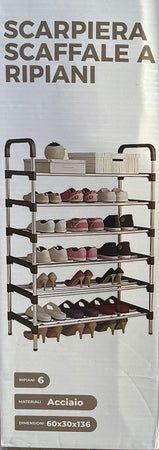 Scarpiera Scaffale A 6 Ripiani Salvaspazio Organizer Ordina Arredo Scarpe In Acciaio