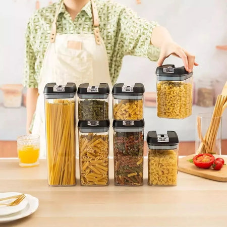 Contenitori Ermetici Sottovuoto Per Alimenti Cucina Pasta Barattoli 7 Pezzi Porta Biscotti