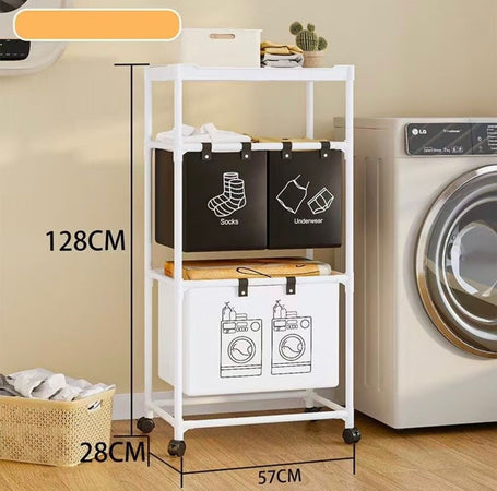 Cesto Portabiancheria Organizer Per Lavanderia Vestiti Decorazione Bagno Con Ruote
