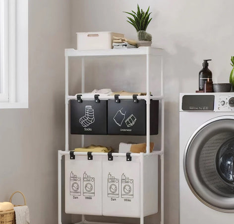 Cesto Portabiancheria Organizer Per Lavanderia Vestiti Decorazione Bagno Con Ruote