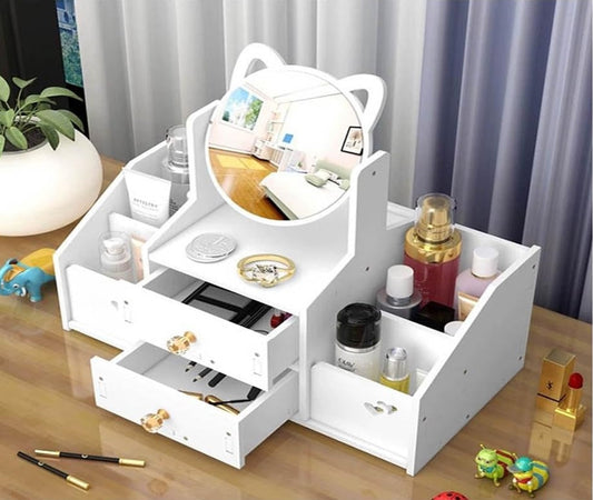 Organizer Trucchi Multifunzione Con Specchio Cassetti Per Cosmetici Toeletta Bagno Camera