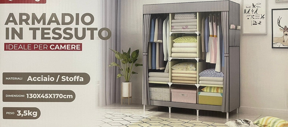 Armadio Guardaroba Appendiabiti In Tessuto Acciaio Smontabile Abiti 3 Ante Per Camera