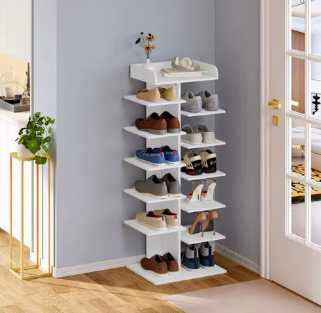 Scarpiera Con 12 Ripiani Salvaspazio Con Mensola Portaoggetti Mobiletto Ingresso In Legno