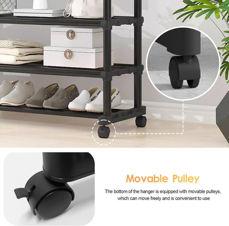 Appendiabiti Da Terra Stand Con Ruote 3 Scomparti Portaoggetti Doppio Bastone A Scomparsa