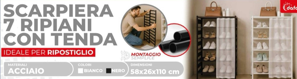 Scarpiera Salvaspazio A 7 Ripiani Con Tenda Copripolvere Installazione Semplice Ripostigli