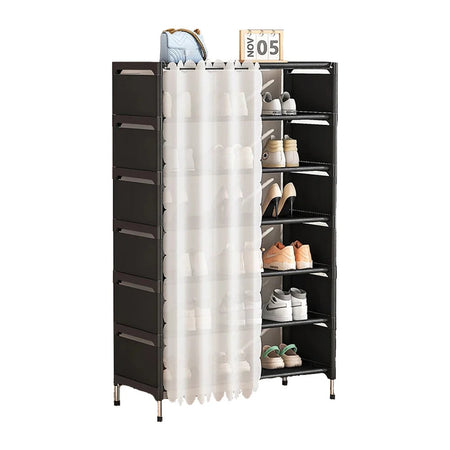 Scarpiera Salvaspazio A 7 Ripiani Con Tenda Copripolvere Installazione Semplice Ripostigli