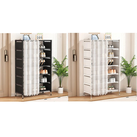 Scarpiera Salvaspazio A 7 Ripiani Con Tenda Copripolvere Installazione Semplice Ripostigli