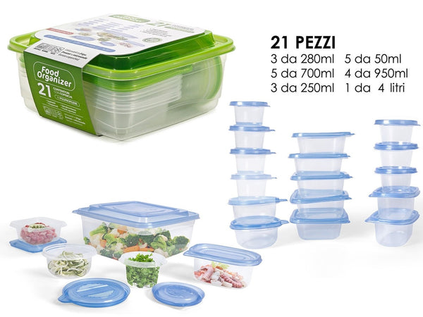 Set 21pz Contenitori Con Coperchi Per Alimenti In Plastica Trasparenti Impilabili Microonde