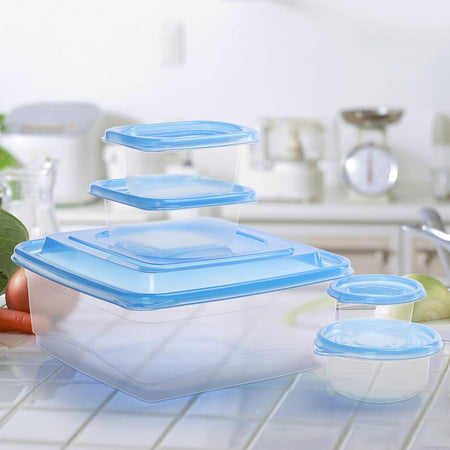 Set 21pz Contenitori Con Coperchi Per Alimenti In Plastica Trasparenti Impilabili Microonde