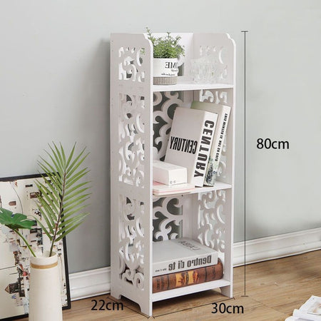 Libreria Scaffale A 3 Ripiani Con Motivo Floreale Intagliato Bianco Moderno 80x30x22cm
