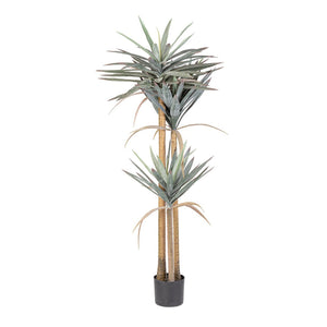 Pianta artificiale "Yucca" con vaso in plastica nero, con foglie in plastica
