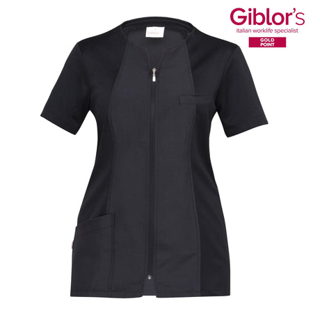 Casacca Donna Nicole Nero Manica Corta Microfibra Zip Lunga Superleggera Casacca Parrucchiera Antistiro Antibatterica