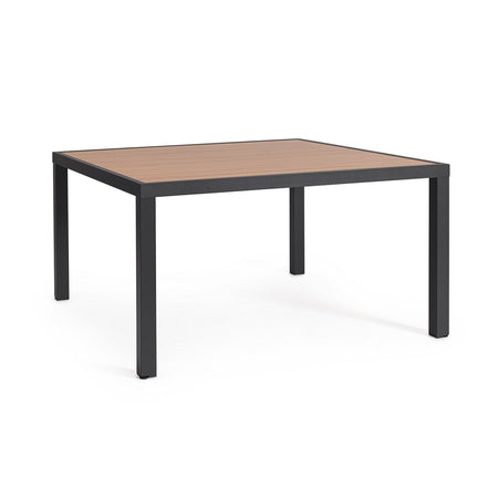 Tavolo "Hilija" struttura in alluminio verniciato a polvere piano effetto legno per arredo casa
