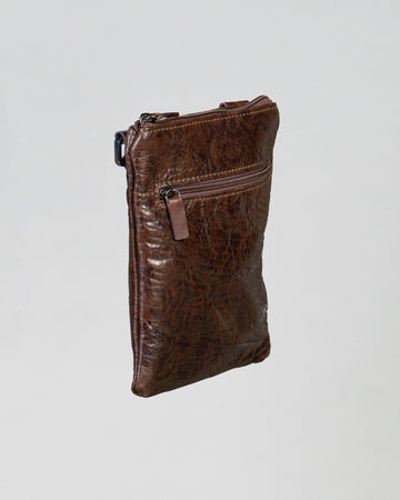 Thiago Bis - Borsello da Uomo in Vera Pelle Testa di Moro Martellata