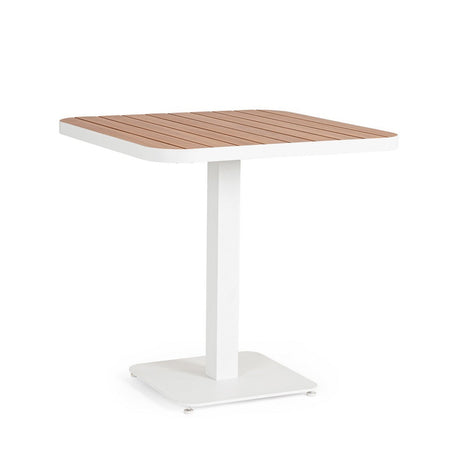 Tavolo "Belmar" struttura in alluminio verniciato a polvere piano effetto legno per arredo casa