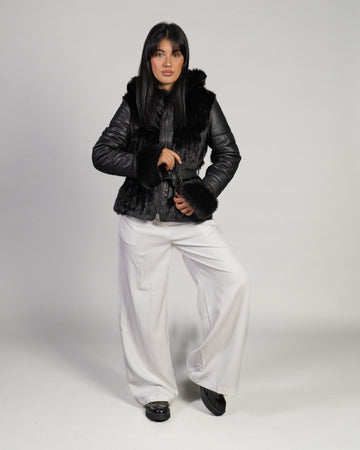 Daniela - Giacca Donna Nero in vera pelle e pelliccia