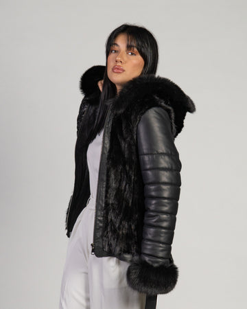 Daniela - Giacca Donna Nero in vera pelle e pelliccia