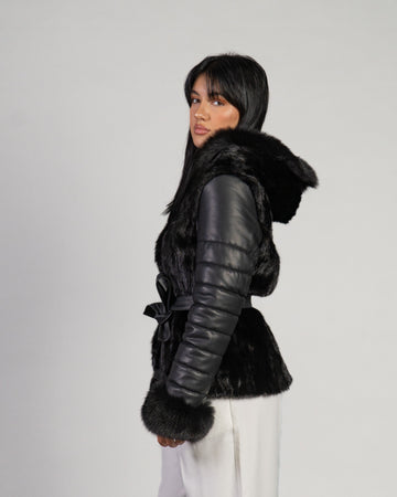 Daniela - Giacca Donna Nero in vera pelle e pelliccia