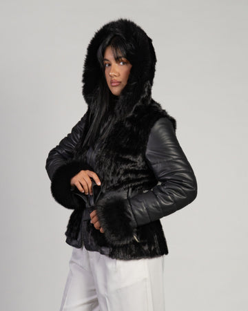 Daniela - Giacca Donna Nero in vera pelle e pelliccia