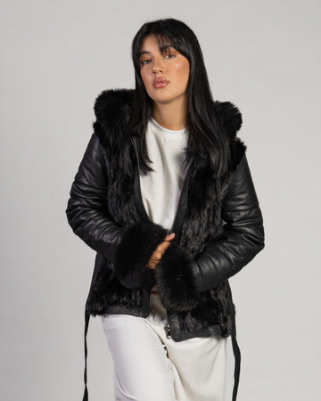 Daniela - Giacca Donna Nero in vera pelle e pelliccia