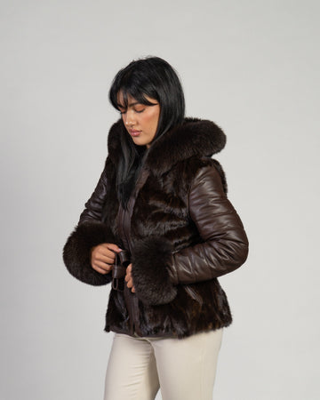 Daniela - Giacca Donna Testa di Moro in vera pelle e pelliccia