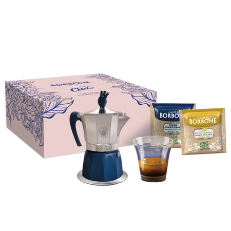 Borbone Moka Ciao Induzione Festa della Mamma Edition - 1 5 Cialde Blu + 15 Cialde Oro + 4 Tazzine In Vetro
