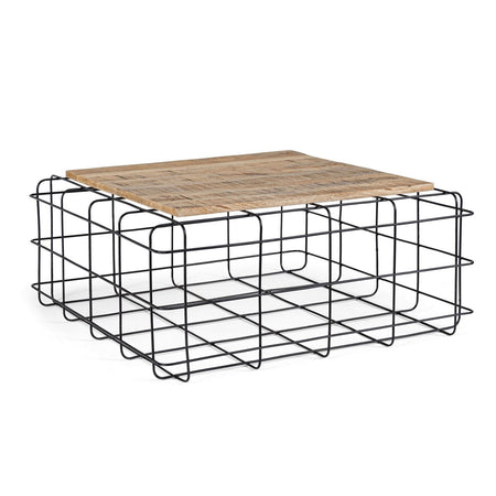 Tavolino "Trellis" struttura in acciaio piano in legno di mango per arredamento