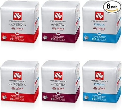 ILLY Capsule 2 confezioni Intenso, 2 confezioni Classico, 2 Confezioni Deca -108 CAPSULE TOTALI
