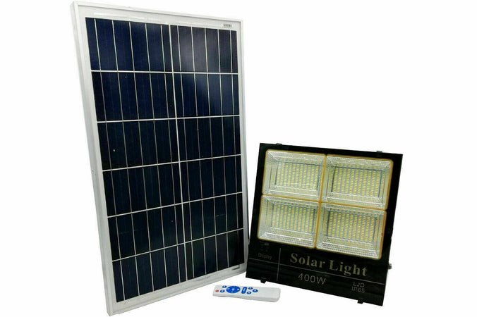 Faro LED 400W Con Pannello SOLARE Luce BICOLORE Calda o Fredda IP65