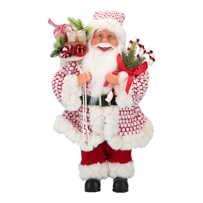 Babbo Natale decorativo color rosso e bianco con regali decorazione natalizia h 40 cm
