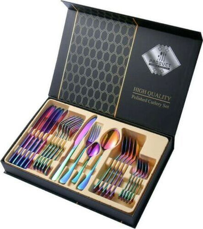24PZ-Set-di-Posate-da-Tavola-Arcobaleno-in-Acciaio-Inox-con-Custodia