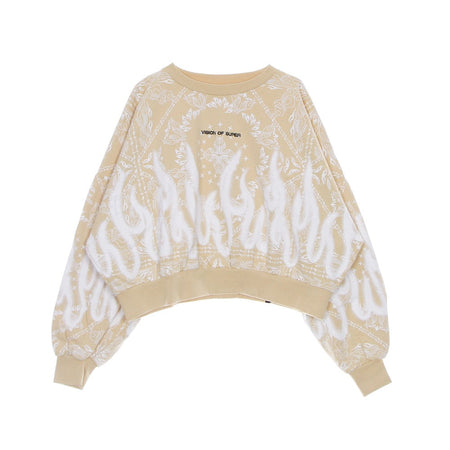VISION OF SUPER Felpa Leggera Girocollo Corta Donna Crop Bandana Print Beige da donna