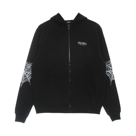 PHOBIA Felpa Leggera Cappuccio Zip Uomo Cobweb Print Open Hoodie Black/white da uomo