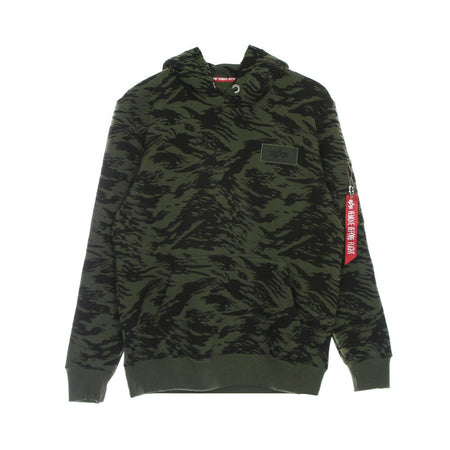 ALPHA INDUSTRIES Felpa Cappuccio Uomo Back Print Hoodie Camo Brushstroke Green da uomo