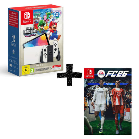 Nintendo Switch Oled White Console Bianca +super Mario Wonder + 12 Mesi Abbonam+ fc 26