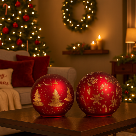 Palla di Natale in vetro rotante con luci batteria per decorazioni di natale